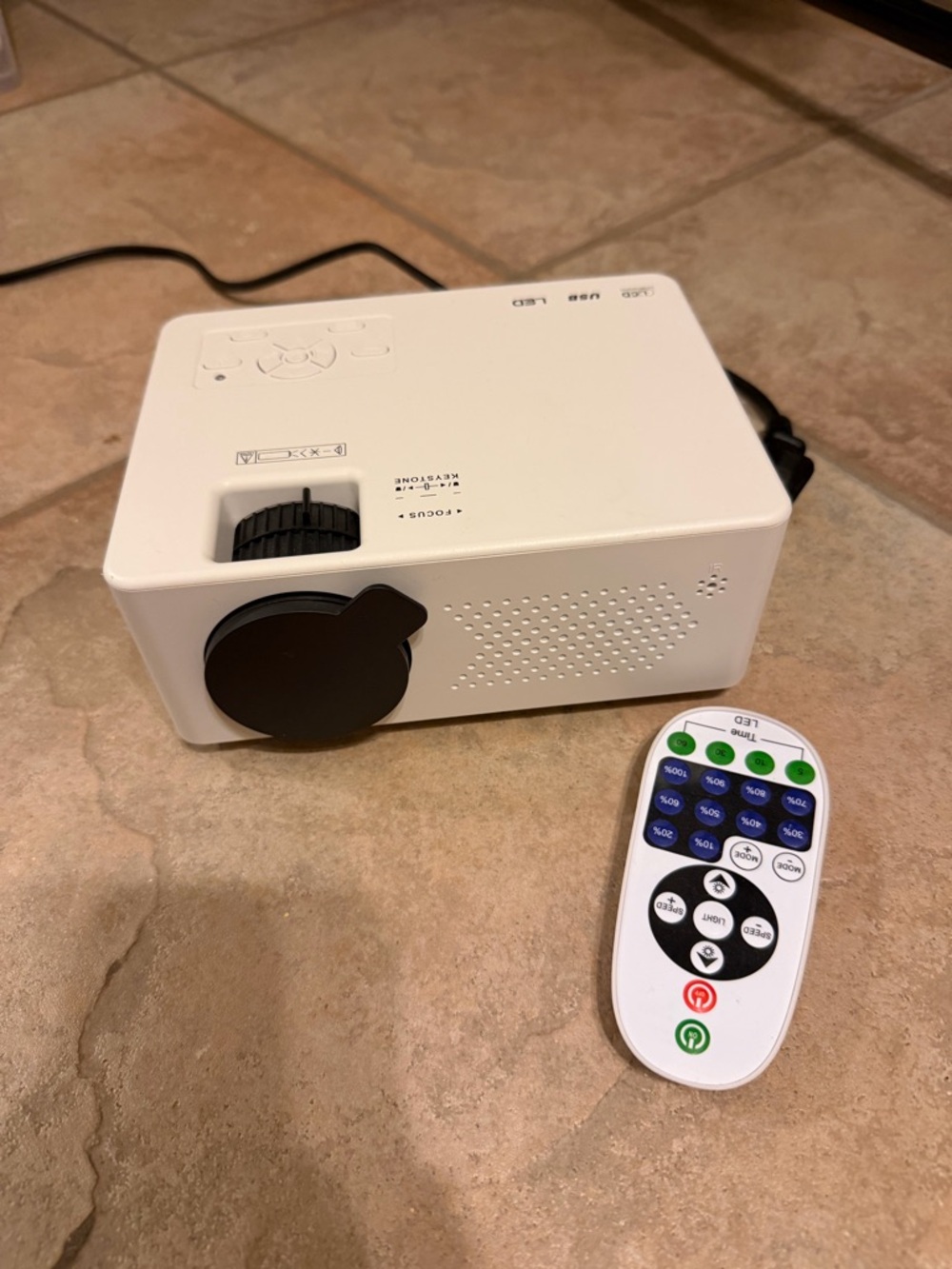 Compact White Mini Projector with Remote
